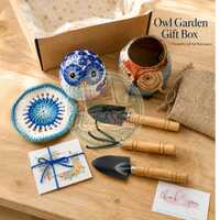 Owl Garden Gift Box,Ceramic Owl Planter Mini Tools Gardening Gift Set,Blue White Candle Holder Croch