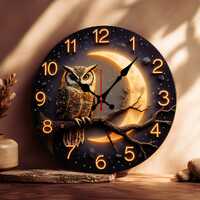 Owl Wall Clock Crescent Moon Silent Quartz Clock Night Sky Bird Wall Art Whimsical Rustic Home Decor