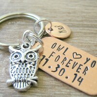 Personalized Owl Keychain, Owl Love You Forever with anniversary date, boyfriend gift, girlfriend gi