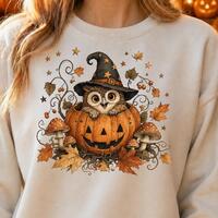 Owl Halloween PNG, Whimsical Pumpkin Sublimation Design (Digital Download)