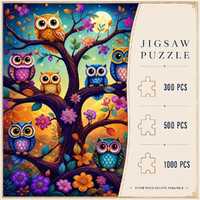 Colorful Owl Family Tree Unique Jigsaw Puzzle, Whimsical Folk Art, Gift for Animal Lovers