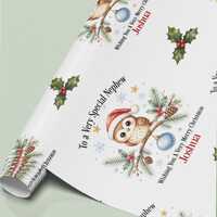 Personalised Christmas Wrapping Paper, Owl Custom Name Gift Wrap, Add Any Name and Message, Sheets &
