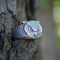 Engraved silver owl ring, handmade silver owl jewelry, anniversary gift, teacher gift, 925 silver ri