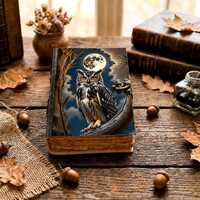 Owl Leather Journal, Grimoire Notebook, Handmade Vintage Moon Diary, Nature Gothic Keepsake, Persona