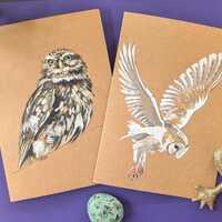 Hand-Painted cards - Barn Owl and Little Owl.