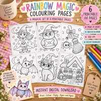 Rainbow Magic Witch, Owl, Cat, Bat Colouring Pages (6 A4 Sheets)