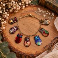 Owl Charm Bracelet | Colorful Owl Jewelry | Whimsical Boho Bracelet | Halloween Owl Jewelry | Fall G
