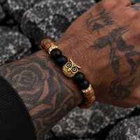 Handmade Wooden Owl Beaded Bracelet for Men, Rustic Nature Jewelry Gift