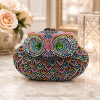 Rhinestone Owl Evening Bag, Jeweled Crystal Figural Clutch Purse with Chain, Whimsical Animal Statem