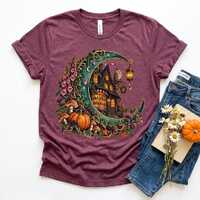 Preppy Witchy Moon Cottage PNG, Owl Apothecary Halloween Sublimation Design, Whimsical Gothic Hallow