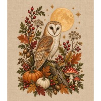 Owl Halloween Wall Art Printable, Harvest Moon Woodland Decor, Autumn Digital Download
