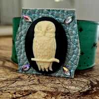 Wise Old Owl Leather Cuff Bracelet