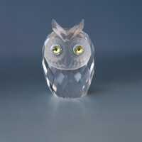 Swarovski Crystal Owl Figurine, Retired Silver Crystal Small Owl 7636 NR 046, Frosted Face, Block SC