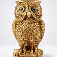 Vintage Mid-Century Gold Ceramic Owl Figurine on Branch – MCM Retro Gilt Porcelain Owl Statue,