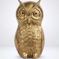 Mid century Modern Absolutely beautiful 1960s Brass Owl Red Enamel Eyes figurine - excellent conditi