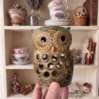 Vintage Ceramic 1970's Owl Luminary Tea Light Candle Holder