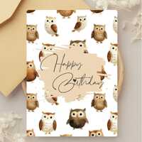 Watercolor Owl Birthday Card