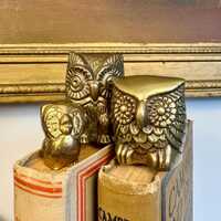 Trio of Vintage Miniature Brass Owl Mismatched Figurines; Gift for New Home; MCM Brass Owls; Boho Ma