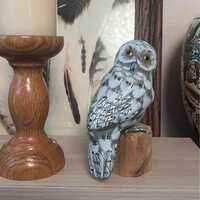 Handcrafted Wooden Snowy Owl Figurine