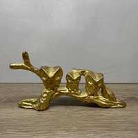Vintage 1970s Solid Brass Owl Trio Figurine Branch Paperweight Mid Century Modern Retro Home Office