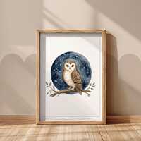 Owl Wall Art, Constellation Nursery Decor, Watercolor Barn Owl Print, Celestial Kids Room Art, Boho 