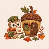 Woodland Owl Acorn Mailbox Autumn Machine Embroidery Digital Design