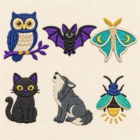 Halloween Animal Embroidery Bundle, Owl Bat Moth Cat Wolf Firefly Machine Embroidery Designs, Spooky