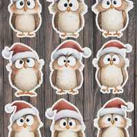 Cartoon Santa Owl Die Cut Vinyl Sticker Set &ndash; Christmas Holiday Stickers for Laptop, Notebook 