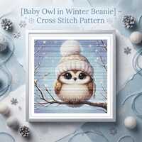 Baby Owl Cross Stitch Pattern Winter Beanie Animal Embroidery Chart Modern Counted Needlepoint PDF