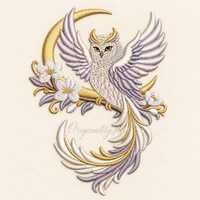 Celestial Owl Embroidery Design, Crescent Moon Floral Fantasy Mystical Boho Woodland Art (Digital Fi