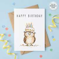 Owl Birthday Card Printable, Happy Birthday Card, Funny Owl Birthday Card, Cute Birthday Card, Owl L
