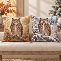 Great Horned Owl Pillow Reversible Fall and Winter Woodland Cabin Decor