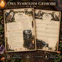 Owl Symbolism Grimoire Pages, Animal Folklore and Personal Reflection Printable