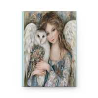 Angel Girl and Owl Journal, Fantasy Art Hardcover Notebook, Lined Writing Journal, Angel Art Diary,