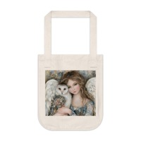 Angel Girl and Owl Tote Bag, Fantasy Art Canvas Bag, Fairy Tale Shoulder Bag, Cottagecore Gift, Whim