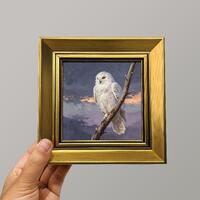 Snowy Owl Original Oil Painting, Mini Framed Halloween Wall Art, Hand Painted Artwork, Gothic Decor,