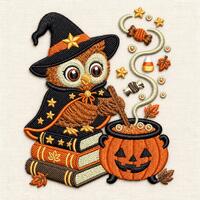 Halloween Owl Embroidery Design, Kawaii Witch Owl, Whimsical Gothic Cottagecore Autumn Halloween (Di