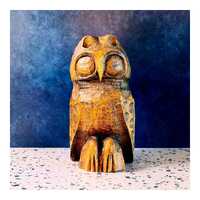 Oversize Solid Oak Wood Owl Statue Hand Carved by Utah Native American Tribe 5 lbs 6 oz 11.0" H