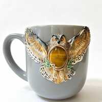 Owl Mug with Tiger’s Eye & Obsidian, Handmade Fantasy Mug, Woodland Witchy Gift, Crystal M