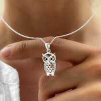925 Sterling Silver Owl Necklace, Dainty Owl Pendant Necklace, Silver Owl Charm, Woodland Jewelry, O