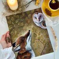 Fox and Barn Owl original canvas painting MADE-TO-ORDER, Whimsical art Woodland animals, Fox lover g