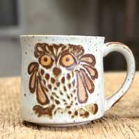 Vintage MCM Owl Mug, Speckled Stoneware Pottery, Owl, Coffee Cup, Mug, Single Mug