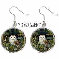 Owl Earrings: Vintage Woodland Bird Art Print, Lightweight Silver Charm Dangle