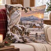 Snowy Owl Winter Pillow | Western Ranch Christmas Decor | Mountain Lodge Pillow | Rustic Farmhouse W