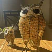 South African Beaded Owl Sculpture Wire Figurine Set of 2 ~ 5” & 11” Handcrafted