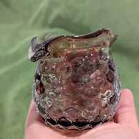 Art Glass OWL Vase Honeycomb Pattern Amethyst Purple Vintage MCM Design 6" Tall