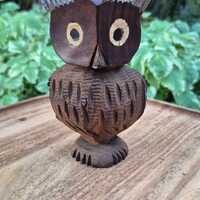 Vintage Hand Carved Solid Wood Owl Figurine MCM Folk Art 5.5"