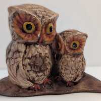 Vintage Ceramic Owls Figurine Browns/Orange Retro 1970s