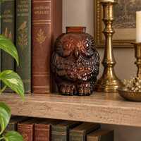 Vintage Amber Glass Wise Old Owl Figurine | 1970s Owl Collectible | Brown Pressed Glass Bird Decor