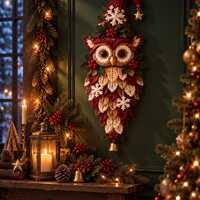 Enchanted Holly Owl Gnome Crochet Pattern PDF, Christmas Owl Wall Hanging, Woodland Holiday Crochet